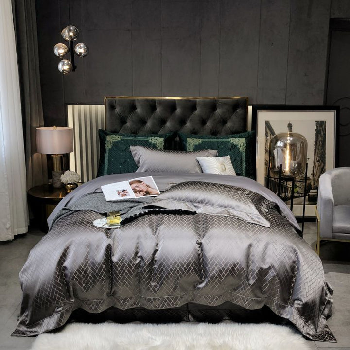 Luxury Satin Jacquard Geometric Duvet Cover and Pillowcase Bedding Set