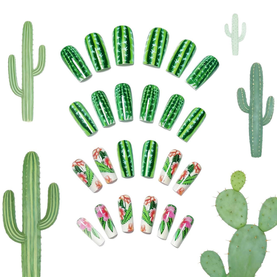 Artificial nails with blooming cactus design Stornfield