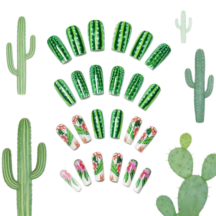 Artificial nails with blooming cactus design Stornfield