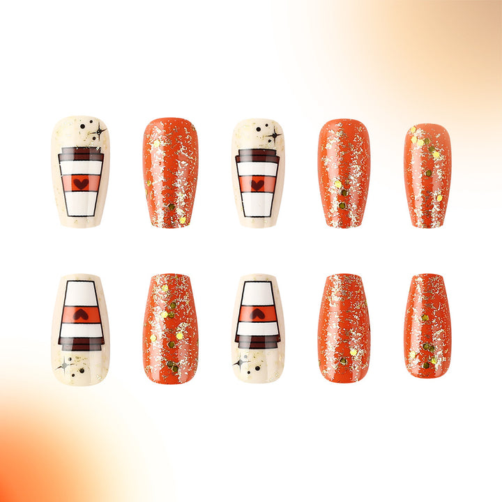 Seasonal Pumpkin-Themed Press-On Nail Art Design Stornfield
