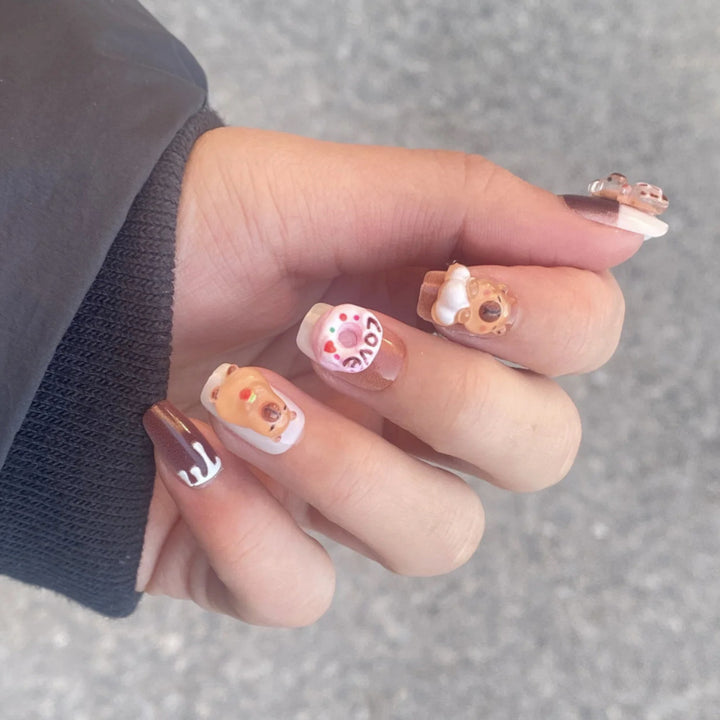 Whimsical Bear-Themed Press-On Nail Set Stornfield