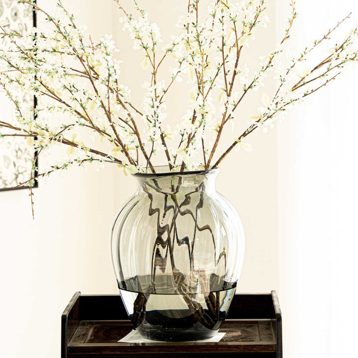 Handblown Ribbed Smoky Glass Bulb Vase with Narrow Neck Stornfield
