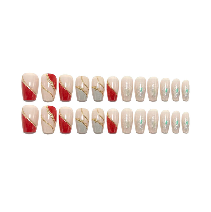 Artificial nails with elegant gold pattern and glitter accents Stornfield