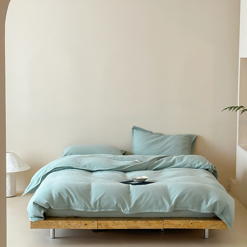 Washed Waffle-Texture Cotton Duvet Cover Set with Pillow Shams
