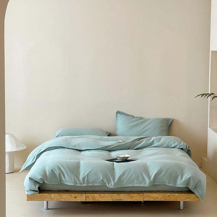 Washed Waffle-Texture Cotton Duvet Cover Set with Pillow Shams