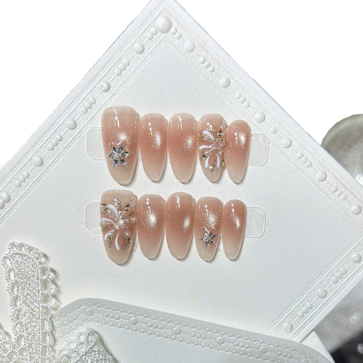 Elegant Press-On Nail Set with Decorative Star Accents Stornfield