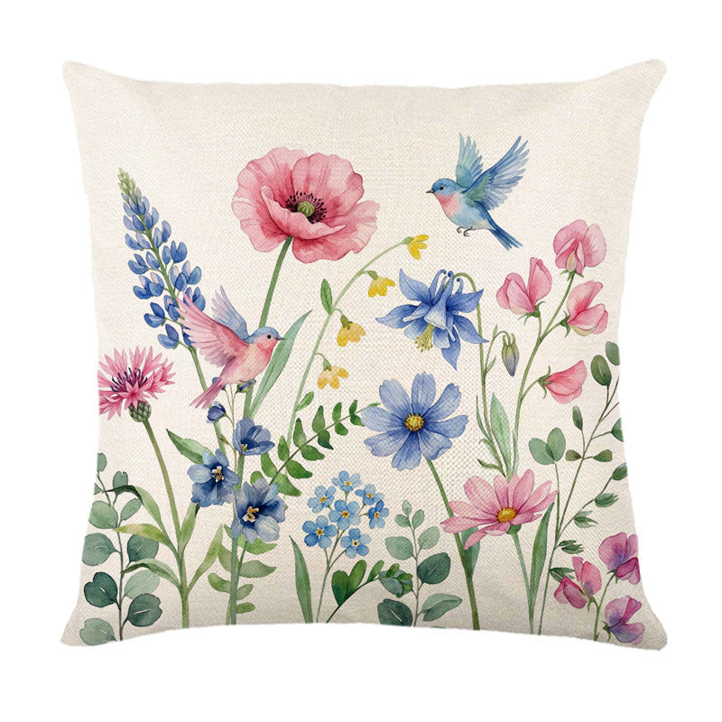 Decorative Linen-Texture Floral "Bless This Home" Accent Pillow