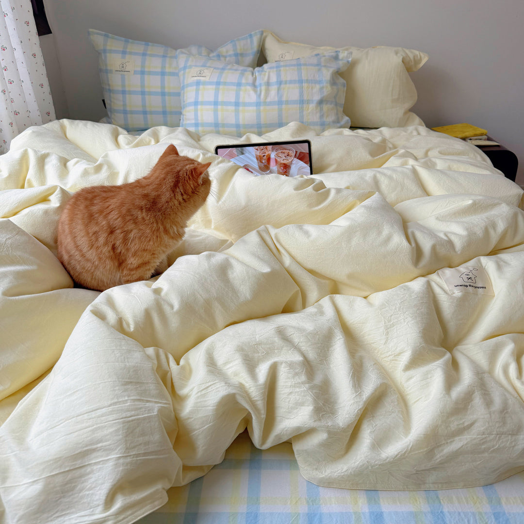 Breathable Cotton-Linen Reversible Duvet Cover Set with Natural Crinkle Texture