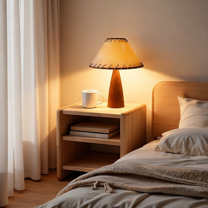 Rustic Table Lamp with Unique Leather Shade