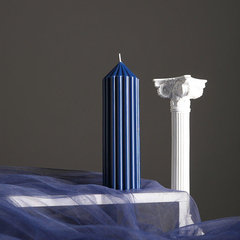Decorative Tall Fluted Column Pillar Candle with Conical Peak