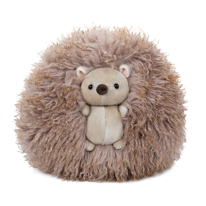 Round Curly Faux-Fur Decorative Cushion with Center Plush Hedgehog Stornfield