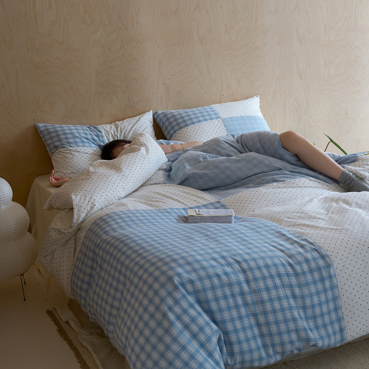 Reversible Brushed Cotton Gingham & Dot Duvet Cover Set