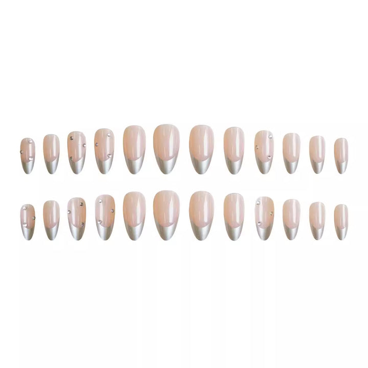 Artificial nail set with elegant metallic shades and rhinestone decorations Stornfield