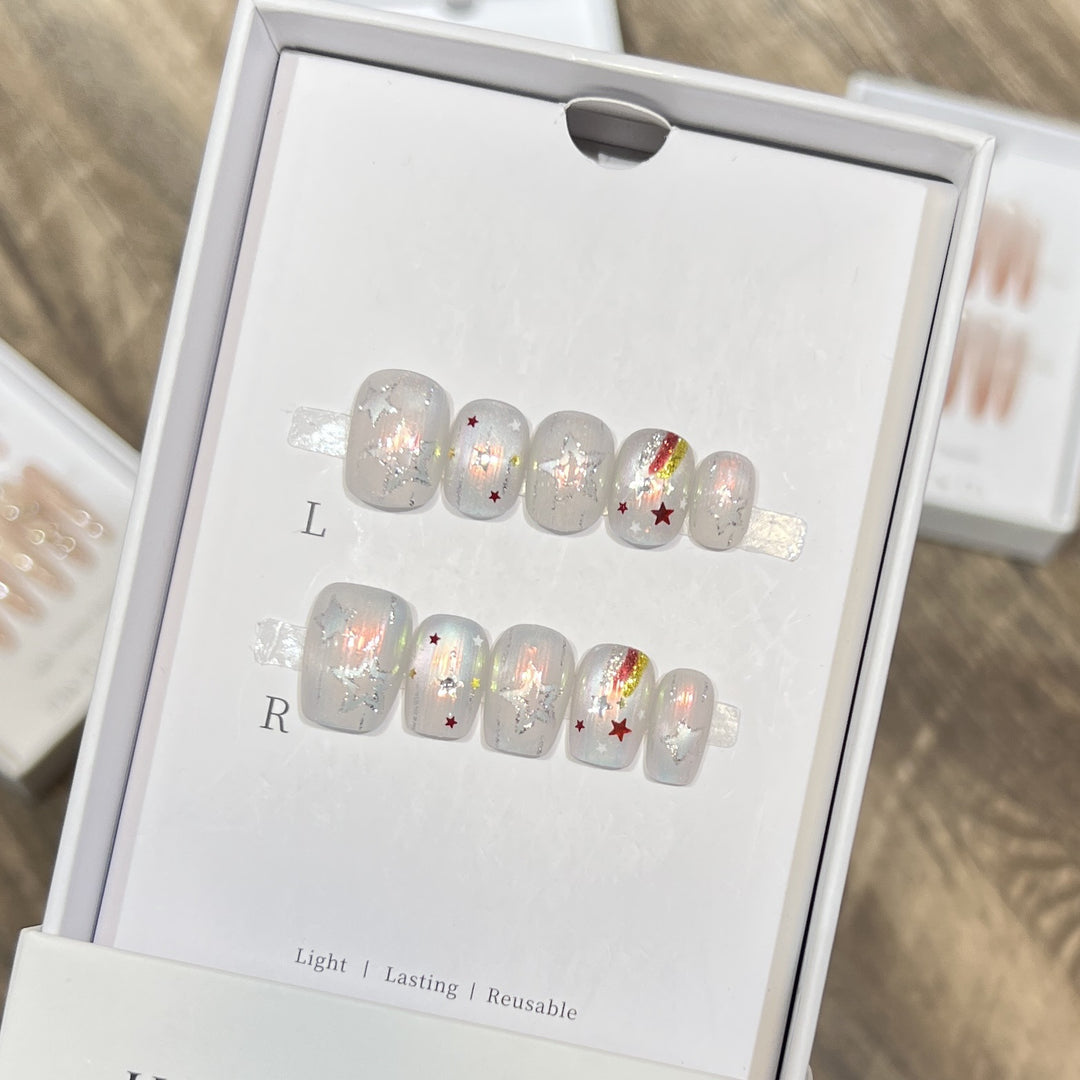 Creative Decorative Press-On Nail Set with Star and Rainbow Accents Stornfield