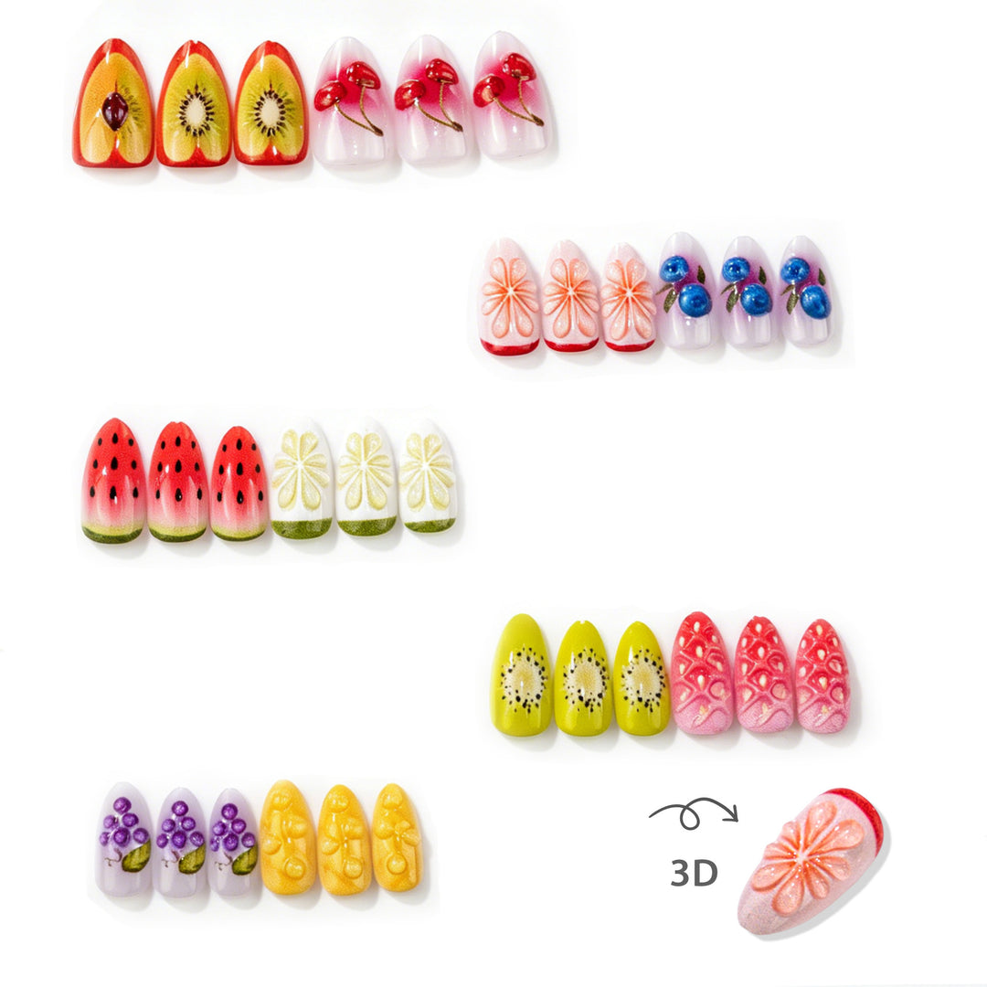 Artistic Fruit-Inspired Press-On Nail Art Set