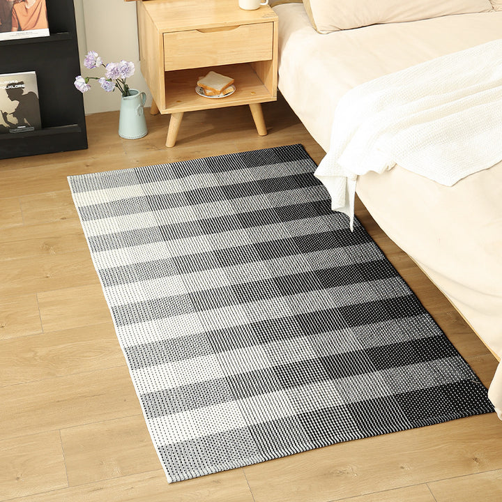 Flat-woven living and bedroom carpet with striped structure and anti-slip backing