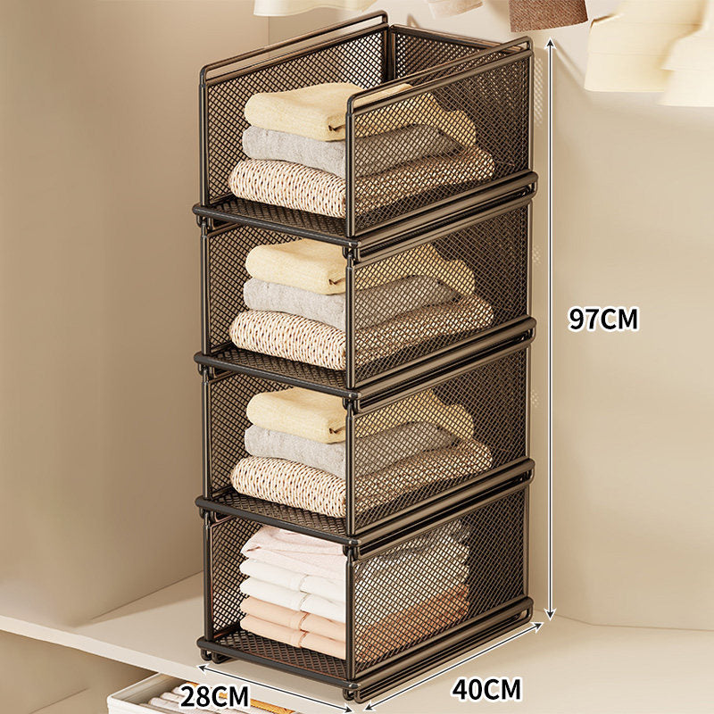 Stackable Metal Mesh Closet Storage Drawer Bin with Sliding Nesting Frame