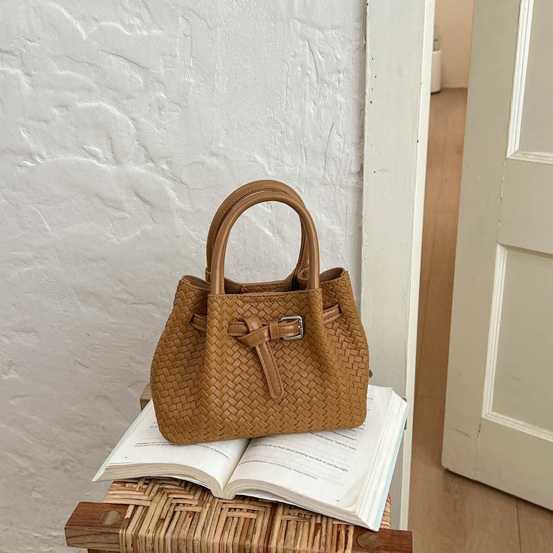 Woven Leather Handheld Tote
