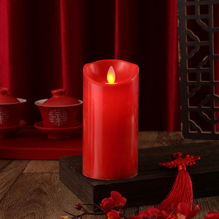 Realistic Wax-Look Flameless LED Pillar Candle with Flicker Flame and Drip-Edge Top