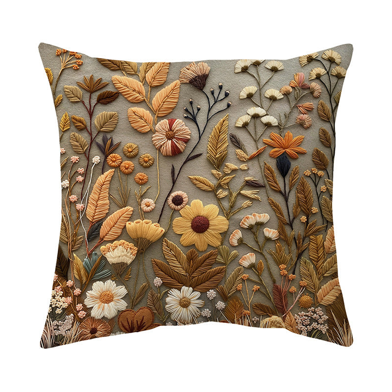 Embroidered Wildflower Raised-Texture Square Throw Pillow Cover