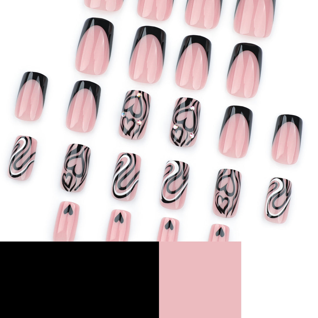 Artful Nail Extensions with Creative Heart and Wave Pattern Stornfield