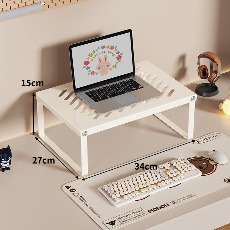 Slim Ventilated Steel Laptop and Monitor Riser with Wide Shelf and Cable Slots