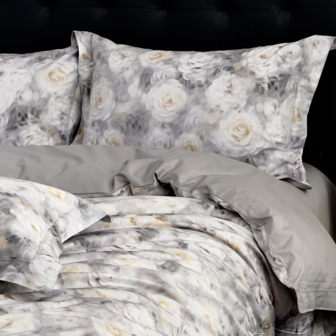 Satin bedding set with delicate floral and butterfly print and reversible function