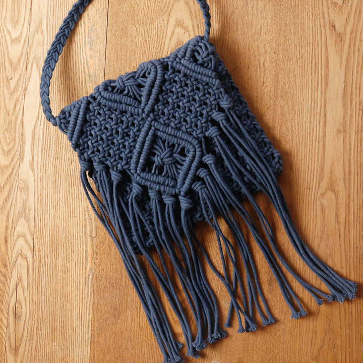 Macrame Crossbody Bag with Fringes and Decorative Details Stornfield