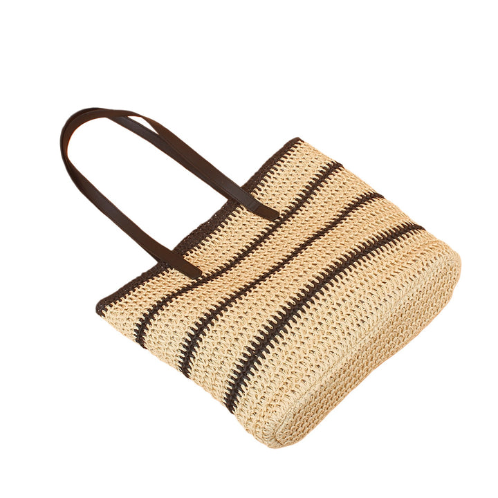 Trendy Beach Bag Made of Woven Straw with Elegant Leather Handles Stornfield