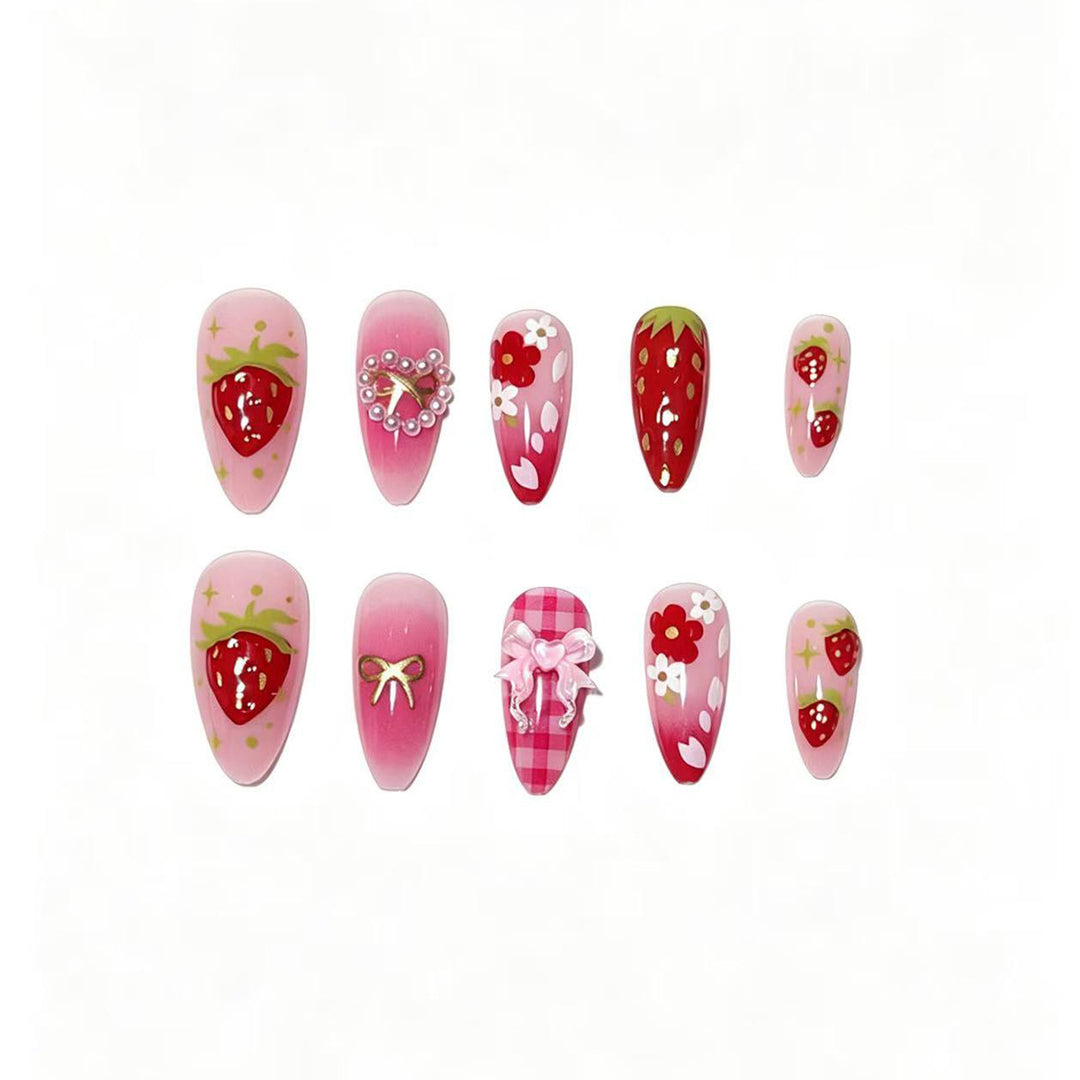 Strawberry-Themed Press-On Nail Art Set Stornfield