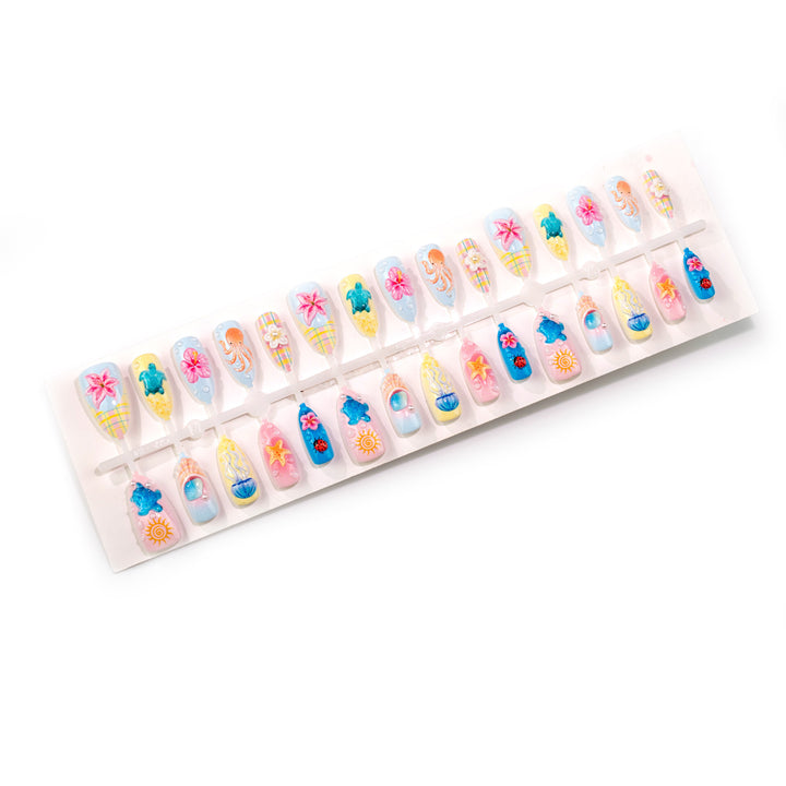 Artistic 3D Ocean-Inspired Press-On Nail Art Set Stornfield