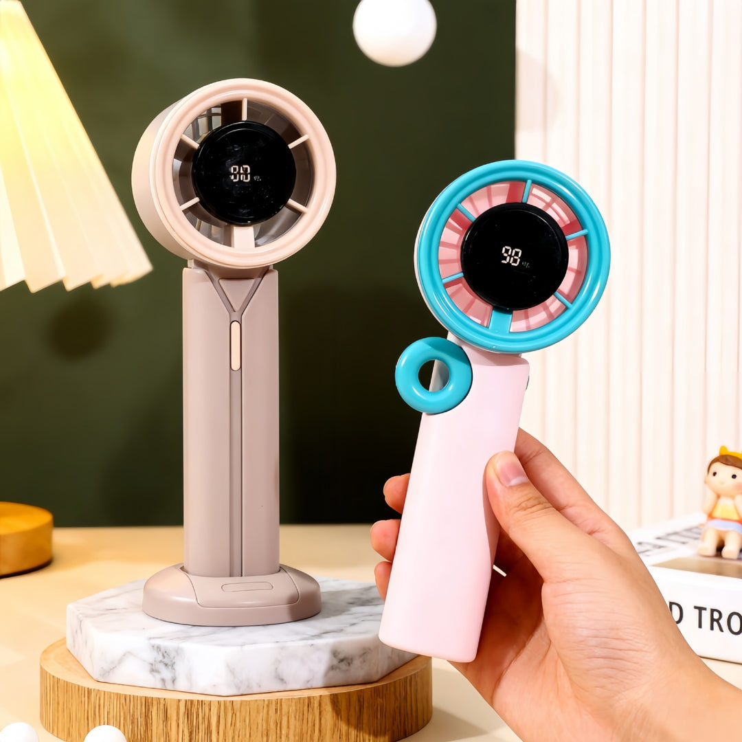 Ladies Portable Hand Fan with LCD Digital Display and USB Charging Function Stornfield