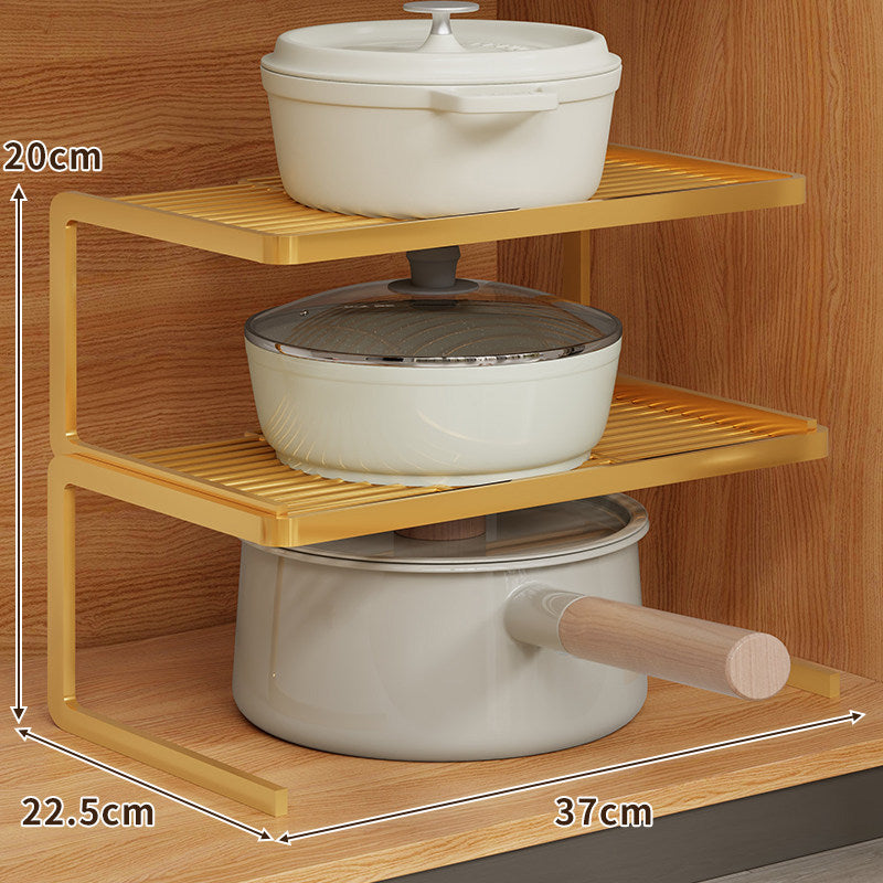 Compact Space-Saving Kitchen Countertop Pot and Pan Organizer Shelf Riser