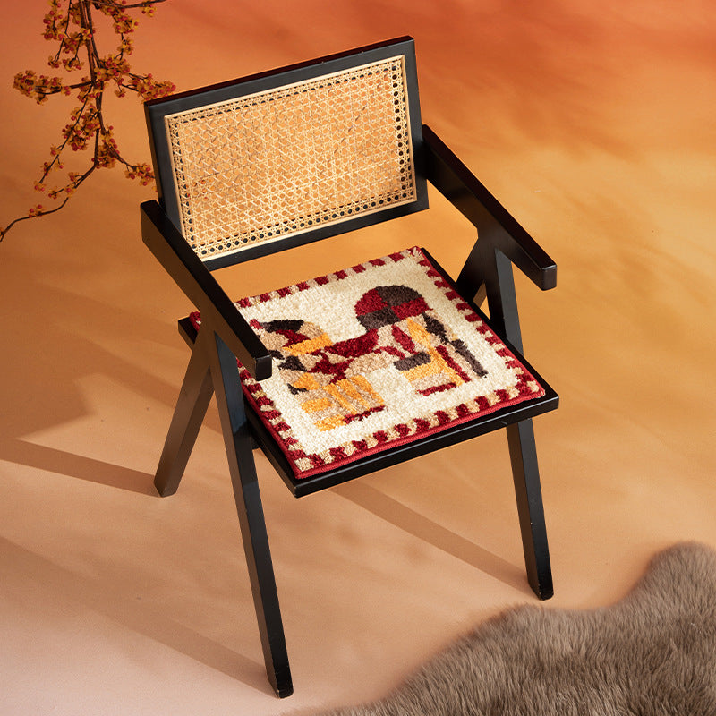Hand-tufted decorative rug square with folk-style horse motif