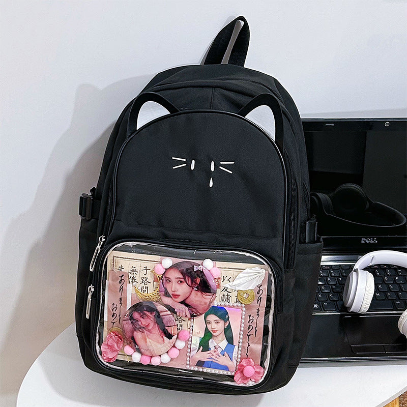 Playful Cat-Ear Graphic Backpack Stornfield