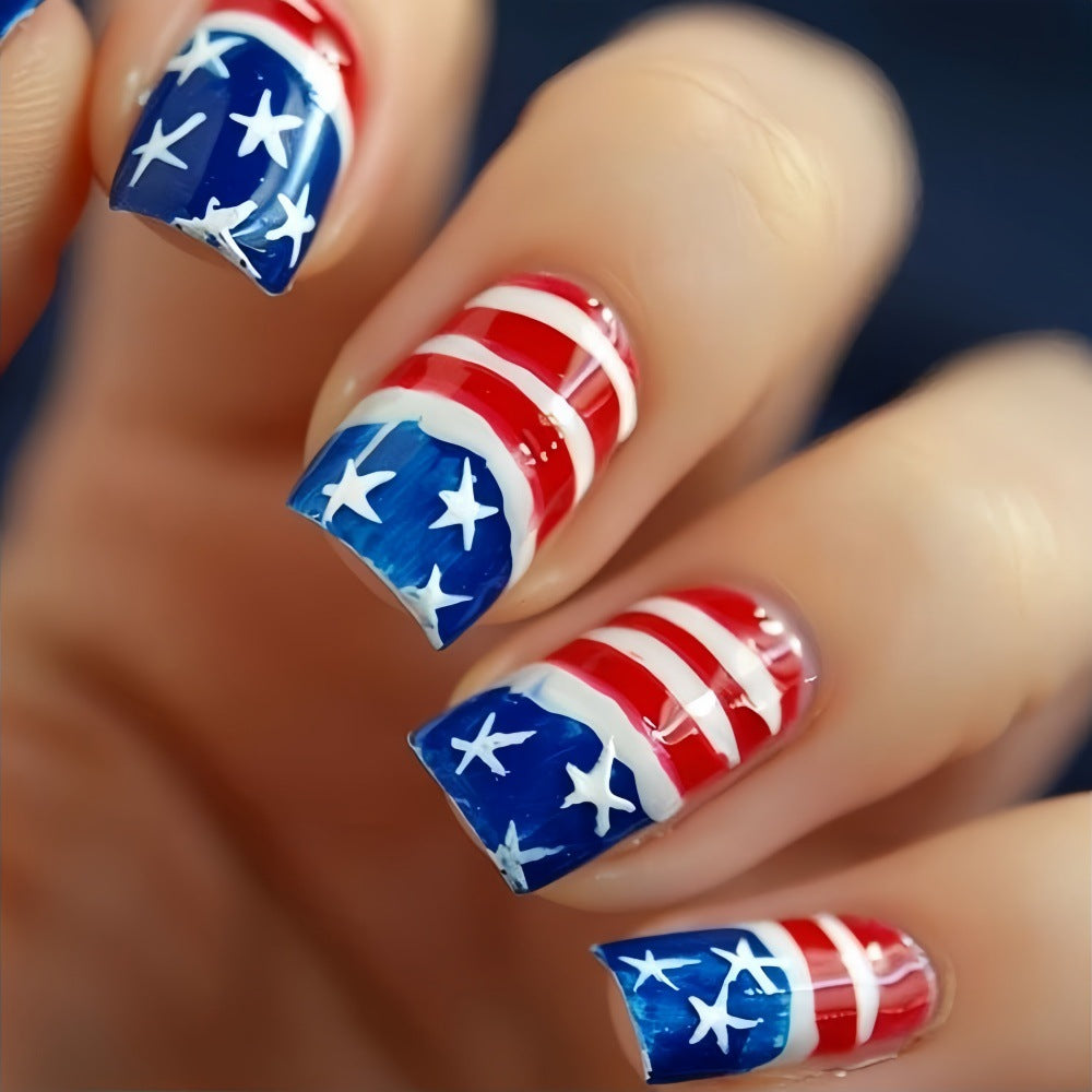 Artificial nails in patriotic Stars and Stripes design Stornfield
