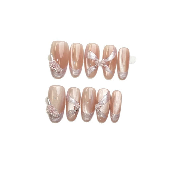 Decorative Press-On Nail Art Set with Floral Accents 1790734426