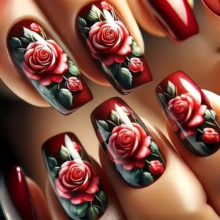 Floral Rose Acrylic Nail Art Stornfield