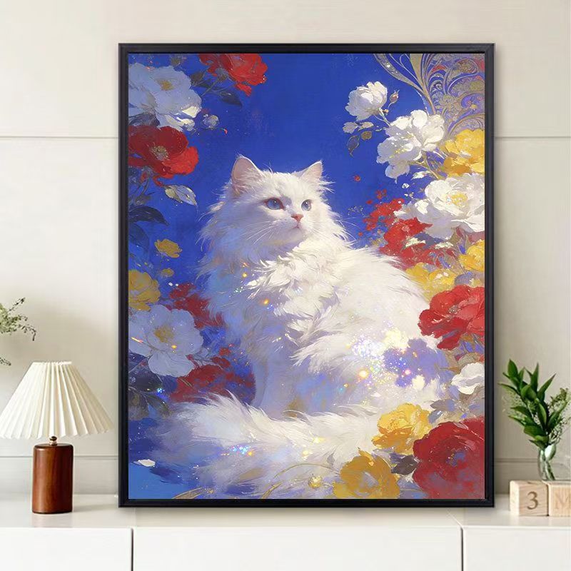 Floral Cat-Themed Wall Art Print Stornfield