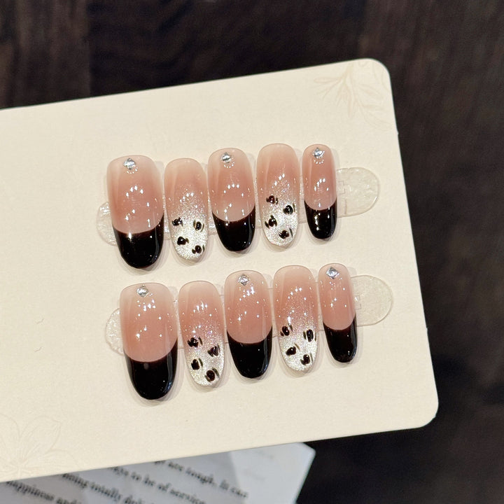 Artistic Press-On Nails with Panda Design