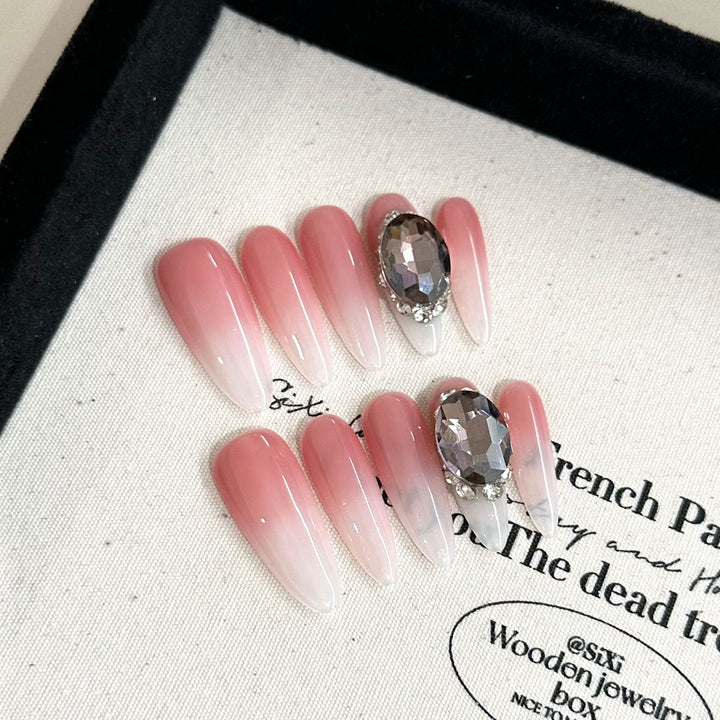 Elegant Ombre Press-On Nail Set with Crystal Accents