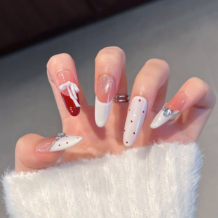 Decorative Press-On Nails with Bow and Gem Accents Stornfield