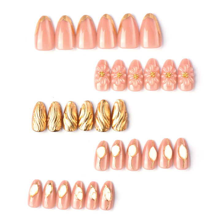Artistic Floral and Metallic Press-On Nail Art Stornfield