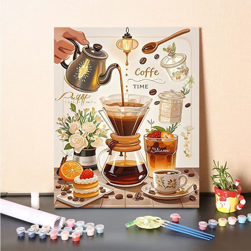 Coffee-Themed Paint by Numbers Canvas Art Kit Stornfield