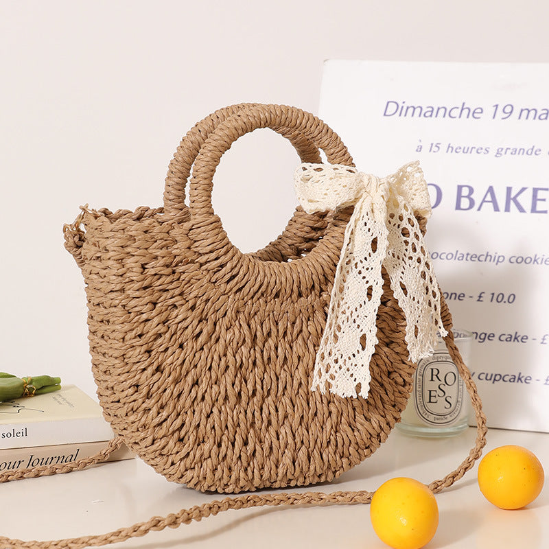 Trendy Bast Bag with Round Handle and Textured Design Stornfield