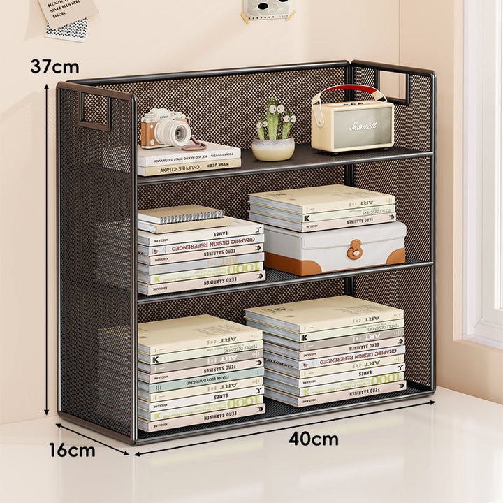 Mesh Tiered Desktop Organizer Shelf with Handle Cutouts