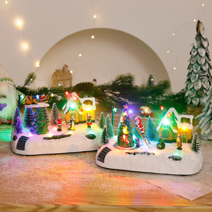 Shopping center Christmas village with luminous figures Stornfield