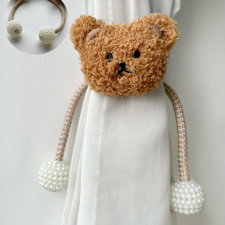 Decorative Magnetic Curtain Tieback with Fabric Flower and Pearl Bead Tassels