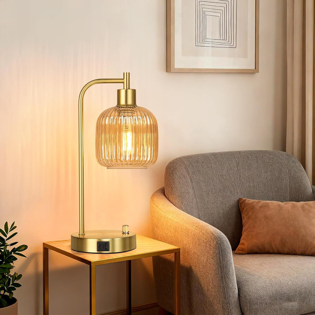 Modern Glass Table Lamp with USB Charging