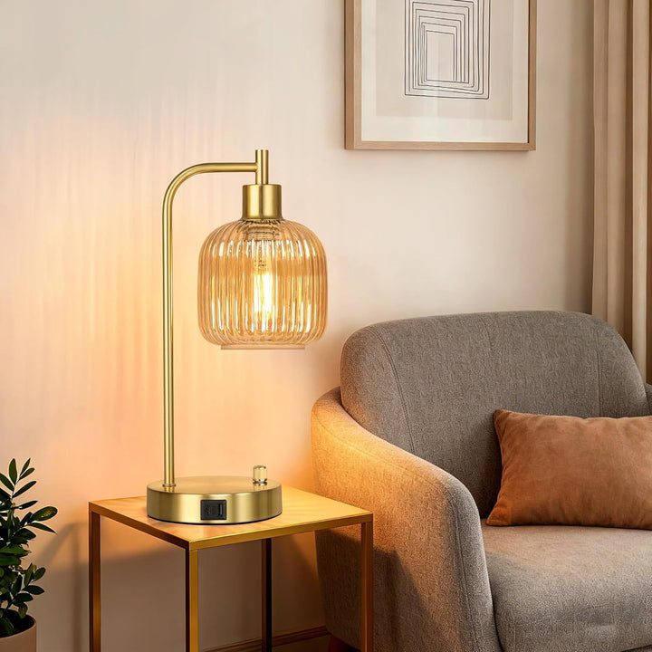 Modern Glass Table Lamp with USB Charging